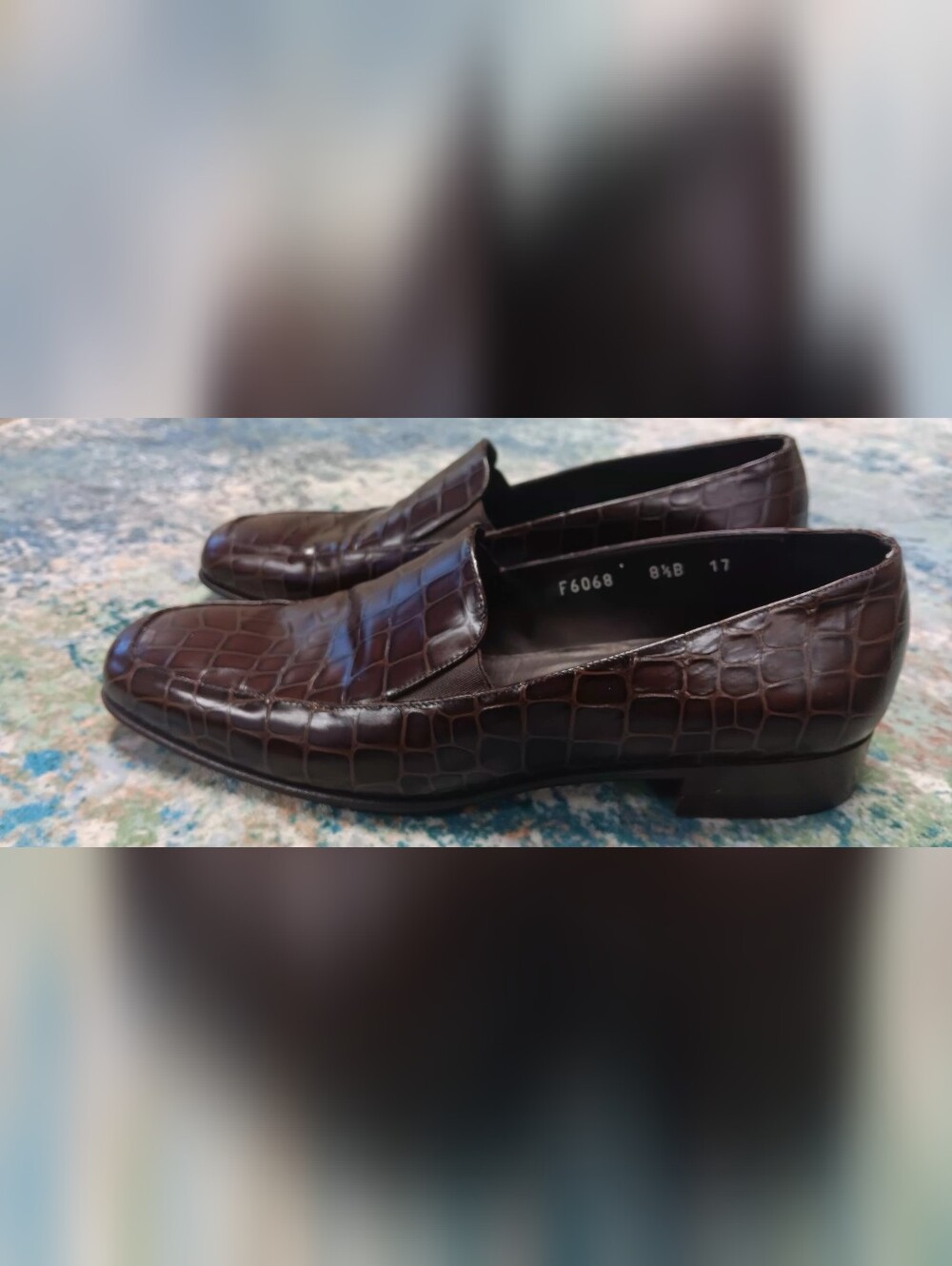 Cole Haan Women's Dark Brown Croc-Embossed Leather Loafers - Picture 2 of 6